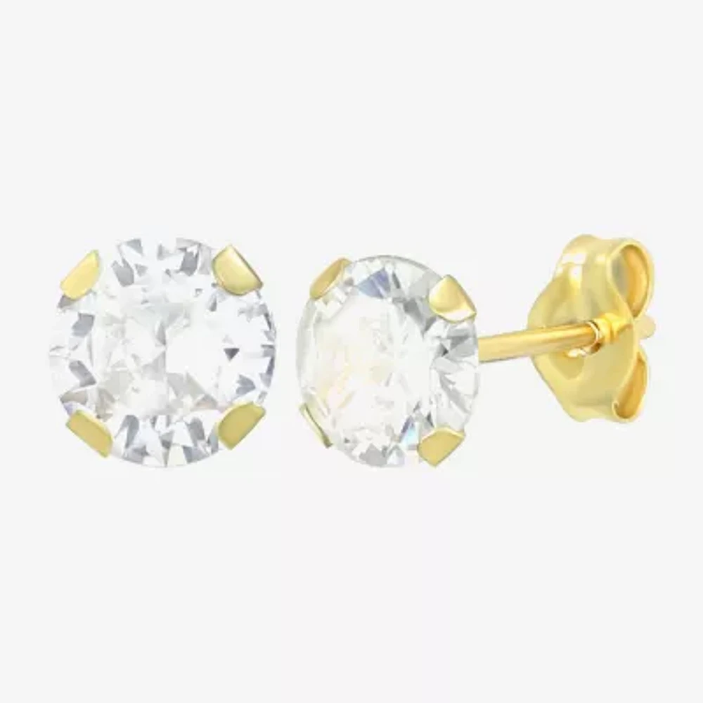 White Cubic Zirconia 14K Gold 4mm Round Stud Earrings