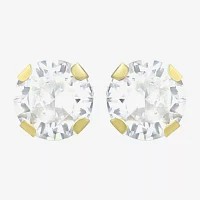 White Cubic Zirconia 14K Gold 4mm Round Stud Earrings