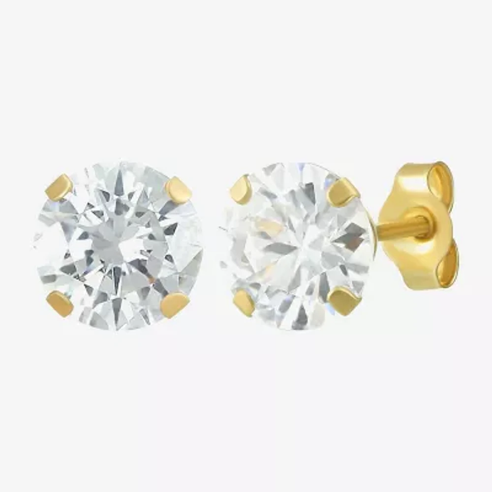 White Cubic Zirconia 14K Gold 6mm Round Stud Earrings