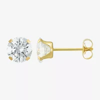 White Cubic Zirconia 14K Gold 6mm Round Stud Earrings