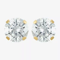 White Cubic Zirconia 14K Gold 6mm Round Stud Earrings