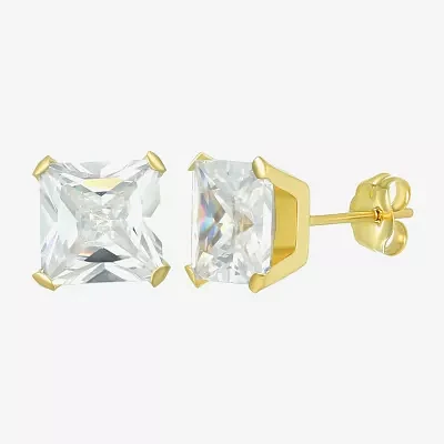 White Cubic Zirconia 14K Gold 5mm Square Stud Earrings