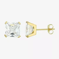 White Cubic Zirconia 14K Gold 5mm Square Stud Earrings