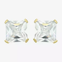 White Cubic Zirconia 14K Gold 5mm Square Stud Earrings