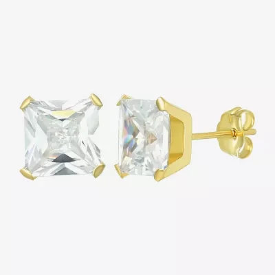 White Cubic Zirconia 14K Gold 7mm Square Stud Earrings