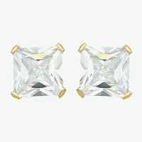 White Cubic Zirconia 14K Gold 7mm Square Stud Earrings