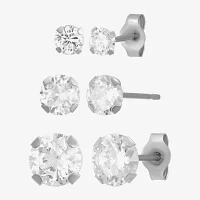 White Cubic Zirconia 14K White Gold Round 3 Pair Earring Set