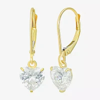 White Cubic Zirconia 14K Gold Heart Drop Earrings