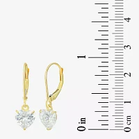 White Cubic Zirconia 14K Gold Heart Drop Earrings