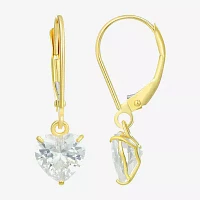 White Cubic Zirconia 14K Gold Heart Drop Earrings