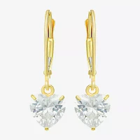 White Cubic Zirconia 14K Gold Heart Drop Earrings