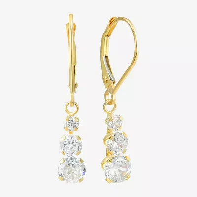 White Cubic Zirconia 14K Gold Round Drop Earrings