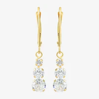 White Cubic Zirconia 14K Gold Round Drop Earrings