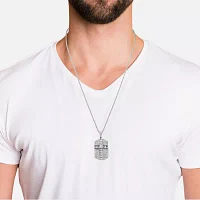 Mens White Cubic Zirconia Sterling Silver Cross Dog Tag 24 Inch Pendant Necklace
