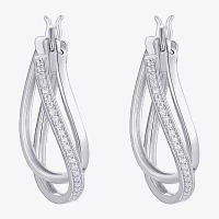 White Cubic Zirconia Sterling Silver 28mm Round Hoop Earrings