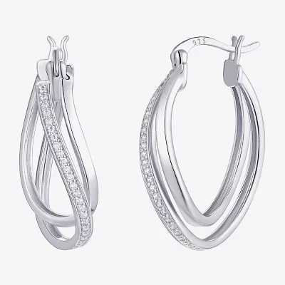 White Cubic Zirconia Sterling Silver 28mm Round Hoop Earrings