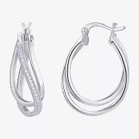 White Cubic Zirconia Sterling Silver 28mm Round Hoop Earrings