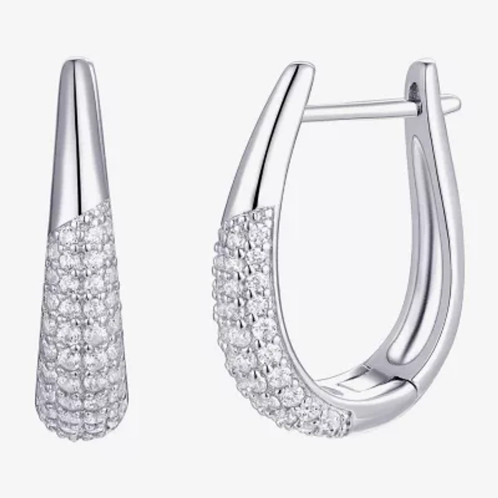 White Cubic Zirconia Sterling Silver 20mm Round Hoop Earrings