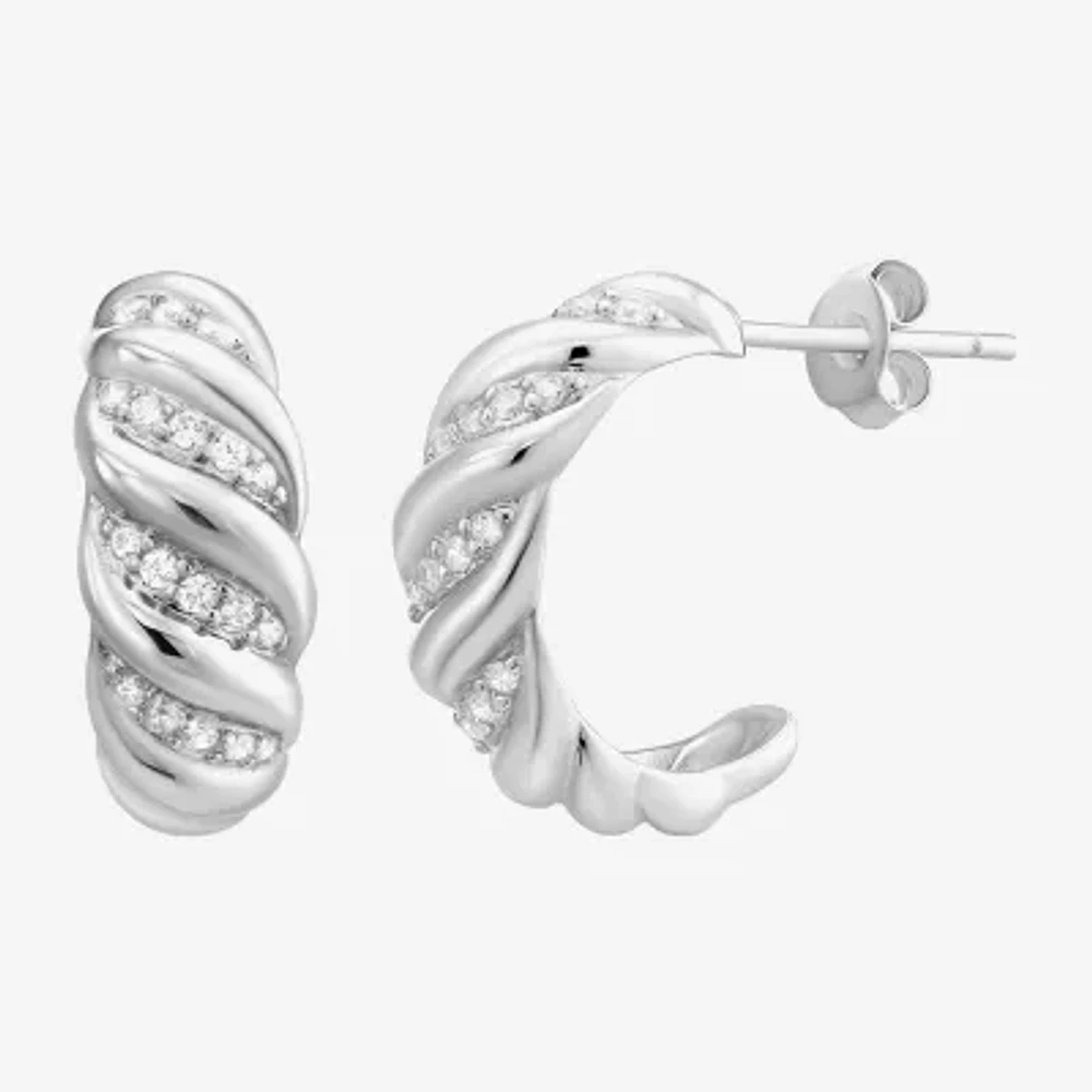 White Cubic Zirconia Sterling Silver Round Hoop Earrings