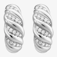 White Cubic Zirconia Sterling Silver Round Hoop Earrings