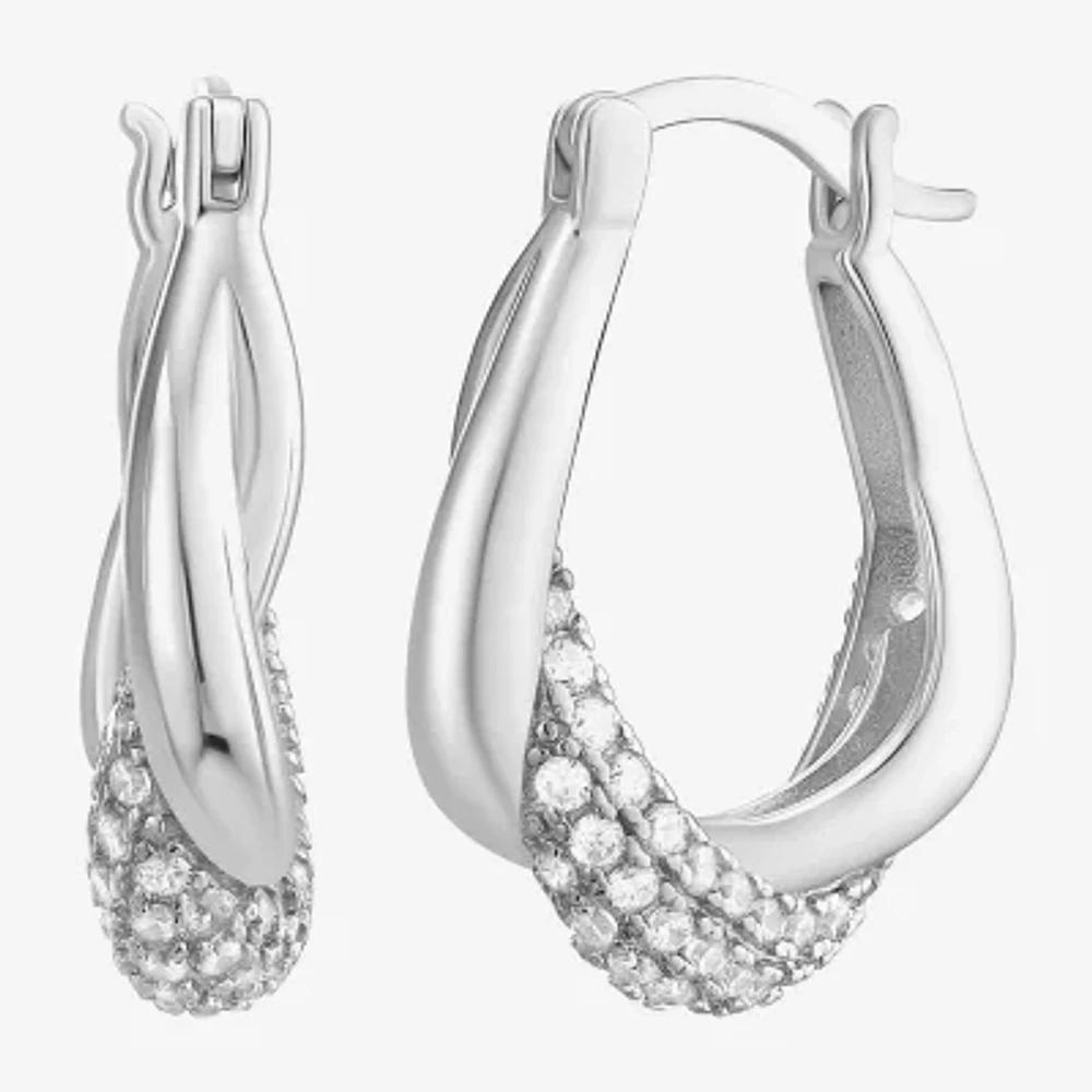 White Cubic Zirconia Sterling Silver 20mm Oval Hoop Earrings