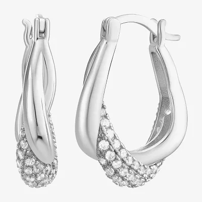 White Cubic Zirconia Sterling Silver 20mm Oval Hoop Earrings