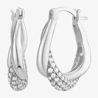 White Cubic Zirconia Sterling Silver 20mm Oval Hoop Earrings