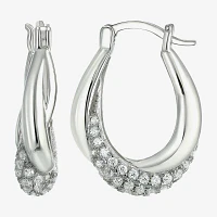 White Cubic Zirconia Sterling Silver 20mm Oval Hoop Earrings