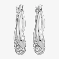 White Cubic Zirconia Sterling Silver 20mm Oval Hoop Earrings