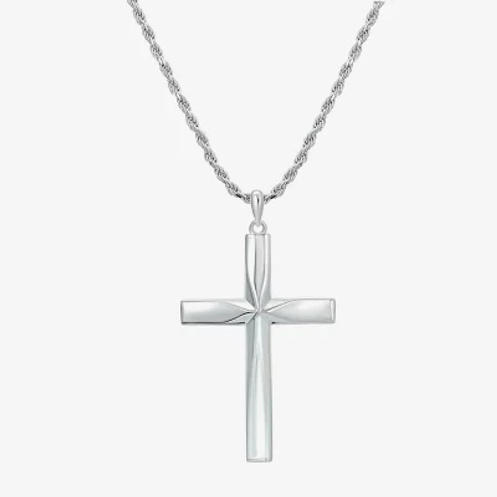 Mens Sterling Silver Cross Pendant Necklaces
