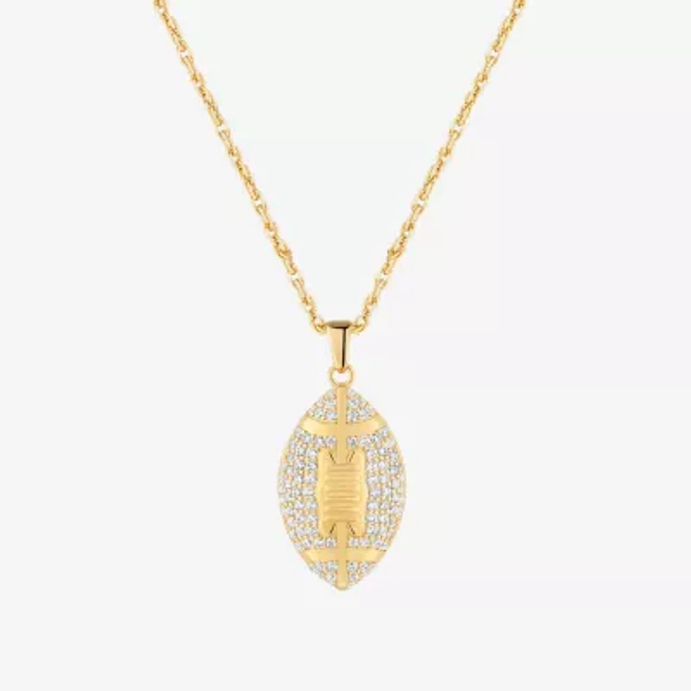 Mens White Cubic Zirconia 14K Gold Over Silver Pendant Necklace