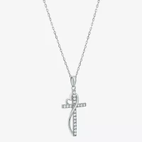 Diamonart Womens White Cubic Zirconia Sterling Silver Cross Heart Pendant Necklace