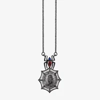 Marvel Fine Jewelry Womens 1/10 CT. T.W. Genuine Black Quartz Sterling Silver Round Spiderman Pendant Necklace