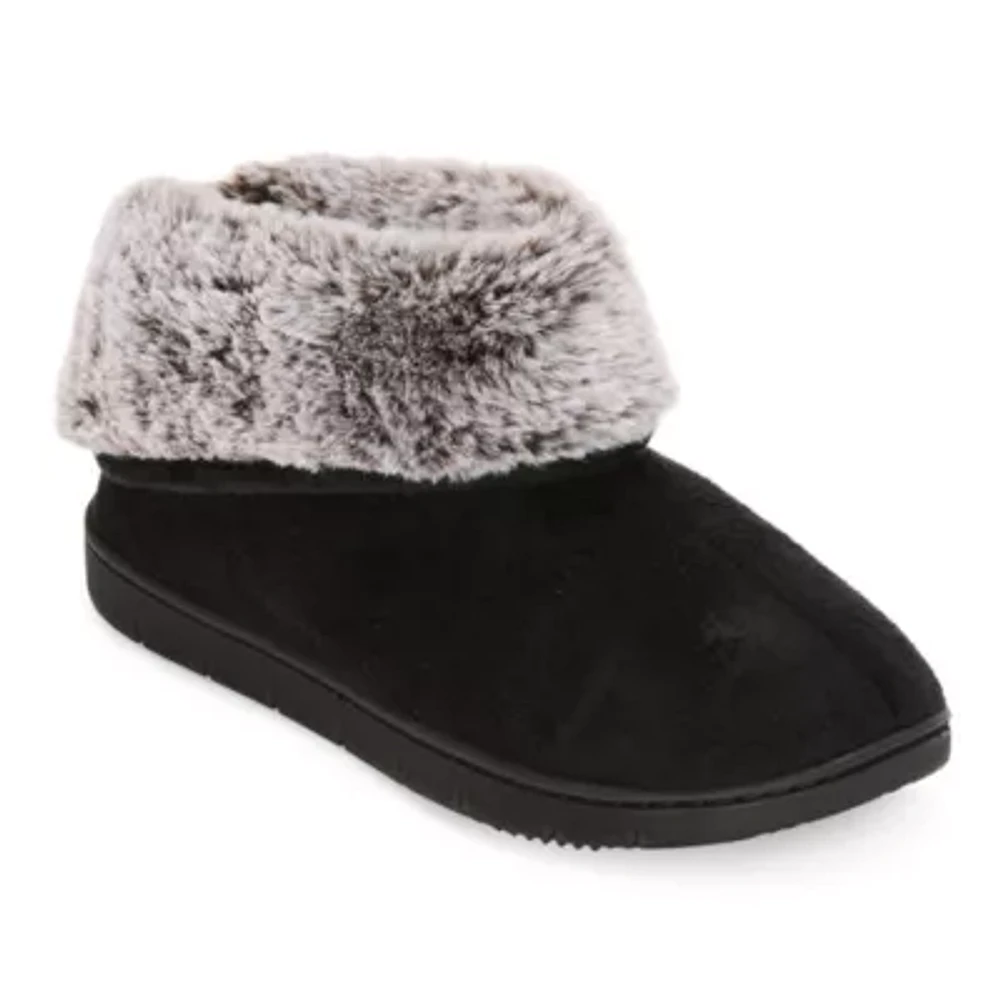 Isotoner Recycled Microsuede And Fur Womens Bootie Slippers