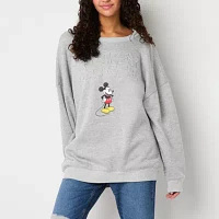 Juniors Mickey Mouse Embossed Crew Sweatshirt Womens Neck Long Sleeve and Friends