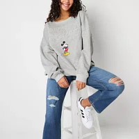 Juniors Mickey Mouse Embossed Crew Sweatshirt Womens Neck Long Sleeve and Friends