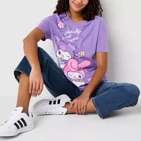 Juniors My Melody And Kuromi Tee Womens Crew Neck Short Sleeve Hello Kitty Graphic T-Shirt