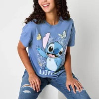 Juniors Stitch Ohana Boyfriend Womens Crew Neck Short Sleeve Graphic T-Shirt