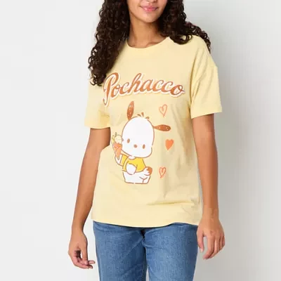 Juniors Pochacco Boyfriend Tee Womens Crew Neck Short Sleeve Hello Kitty Graphic T-Shirt