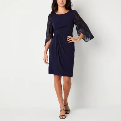 Connected Apparel Womens 3/4 Sleeve Sheath Dress