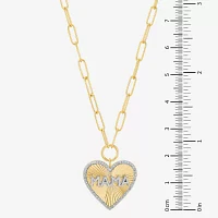 Mama" Womens 1/10 CT. T.W. Natural White Diamond 14K Gold Over Silver Heart Pendant Necklace