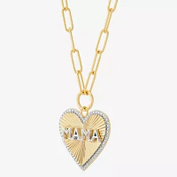 Mama" Womens 1/10 CT. T.W. Natural White Diamond 14K Gold Over Silver Heart Pendant Necklace