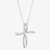 Womens 1/ CT. T.W. Natural White Diamond Sterling Silver Cross Pendant Necklace