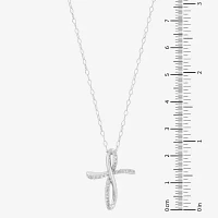 Womens 1/ CT. T.W. Natural White Diamond Sterling Silver Cross Pendant Necklace