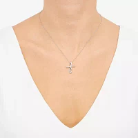 Womens 1/ CT. T.W. Natural White Diamond Sterling Silver Cross Pendant Necklace