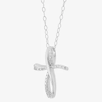 Womens 1/ CT. T.W. Natural White Diamond Sterling Silver Cross Pendant Necklace