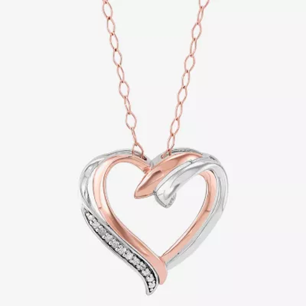 Womens Diamond Accent Natural White Diamond 14K Rose Gold Over Silver Sterling Silver Heart Pendant Necklace