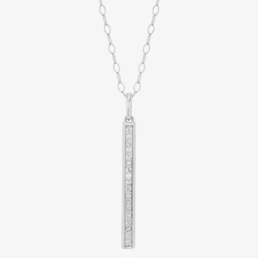 Womens 1/8 CT. T.W. Natural White Diamond Sterling Silver Bar Pendant Necklace