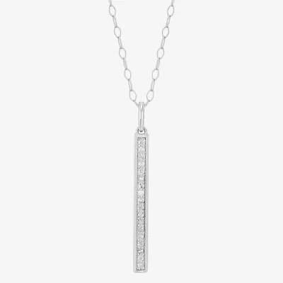 Womens 1/8 CT. T.W. Natural White Diamond Sterling Silver Bar Pendant Necklace