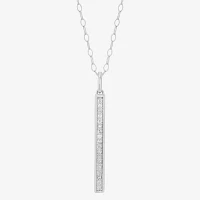 Womens 1/8 CT. T.W. Natural White Diamond Sterling Silver Bar Pendant Necklace